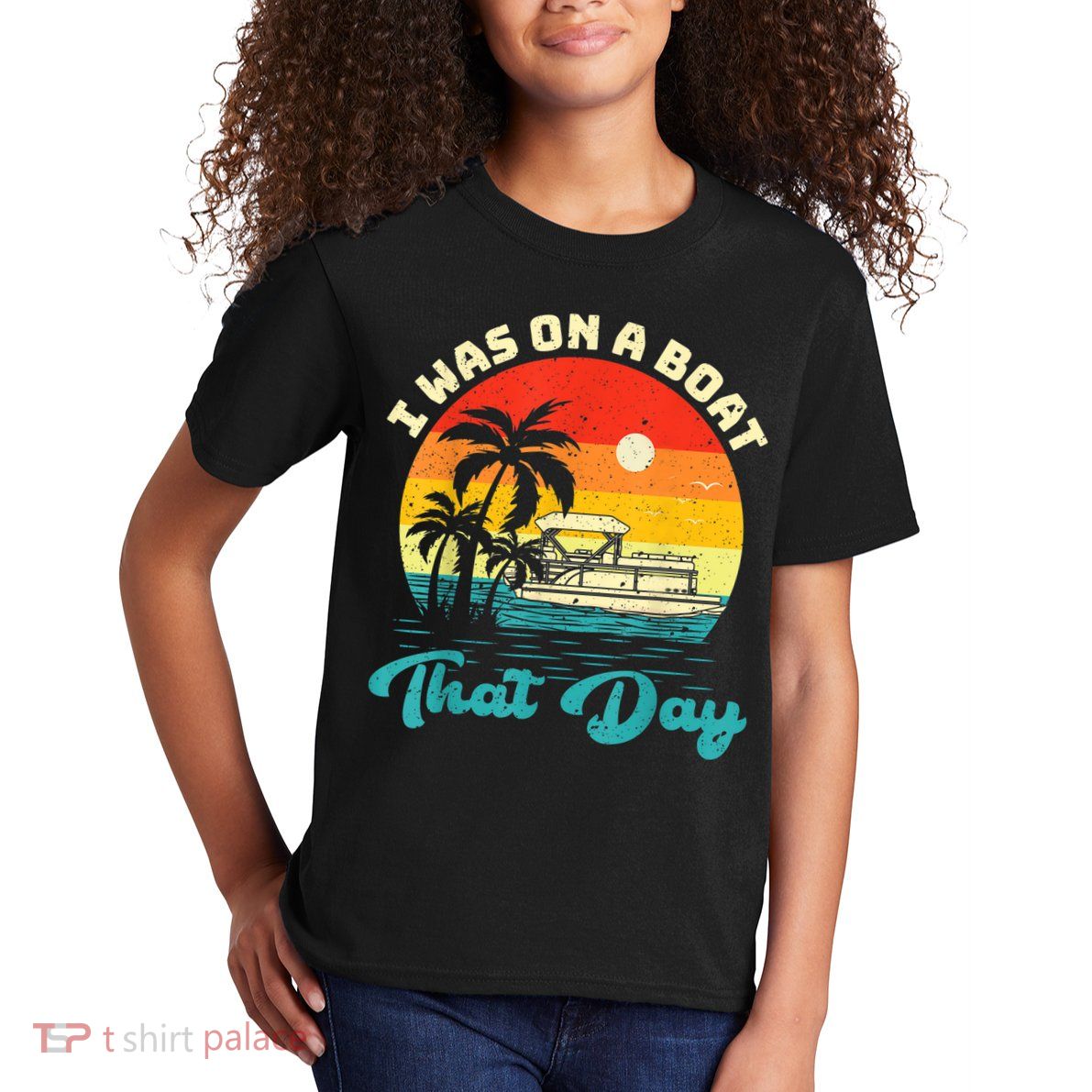 Ponton Boat Vintage Retro I Was On A Boat That Day Kids T-Shirt
