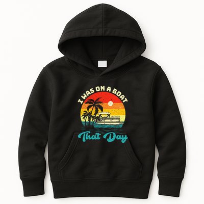 Ponton Boat Vintage Retro I Was On A Boat That Day Kids Hoodie