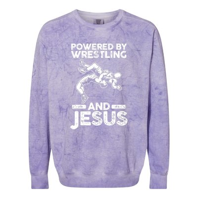 Powered By Wrestling And Jesus Colorblast Crewneck Sweatshirt