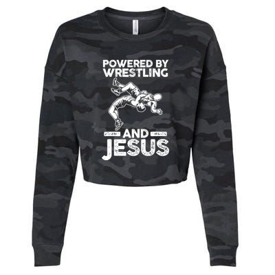 Powered By Wrestling And Jesus Cropped Pullover Crew