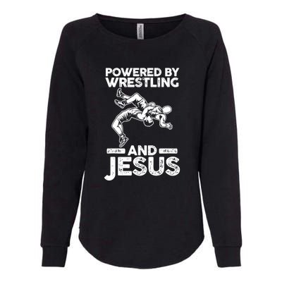 Powered By Wrestling And Jesus Womens California Wash Sweatshirt