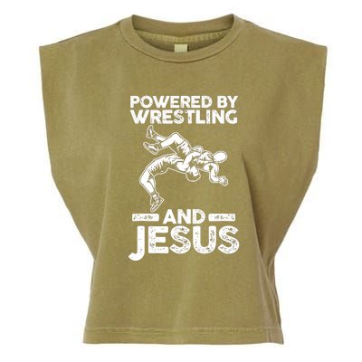 Powered By Wrestling And Jesus Garment-Dyed Women's Muscle Tee