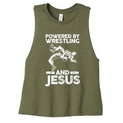 Powered By Wrestling And Jesus Women's Racerback Cropped Tank