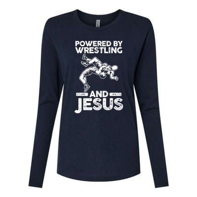 Powered By Wrestling And Jesus Womens Cotton Relaxed Long Sleeve T-Shirt