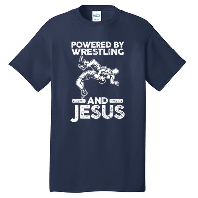 Powered By Wrestling And Jesus Tall T-Shirt