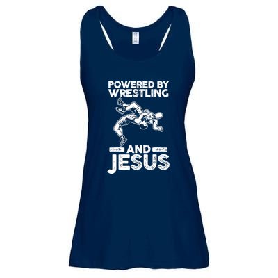 Powered By Wrestling And Jesus Ladies Essential Flowy Tank