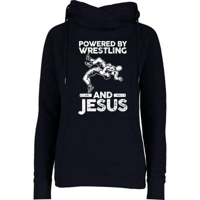 Powered By Wrestling And Jesus Womens Funnel Neck Pullover Hood