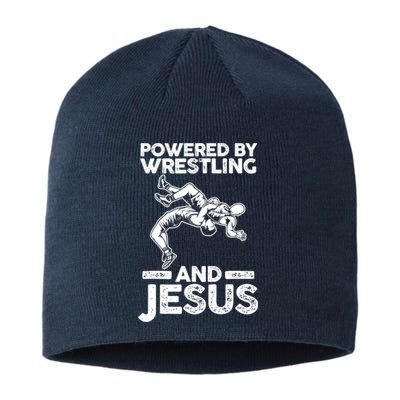 Powered By Wrestling And Jesus Sustainable Beanie