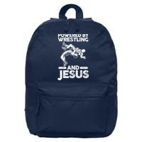 Powered By Wrestling And Jesus 16 in Basic Backpack