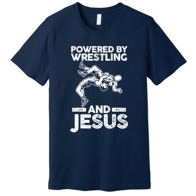 Powered By Wrestling And Jesus Premium T-Shirt