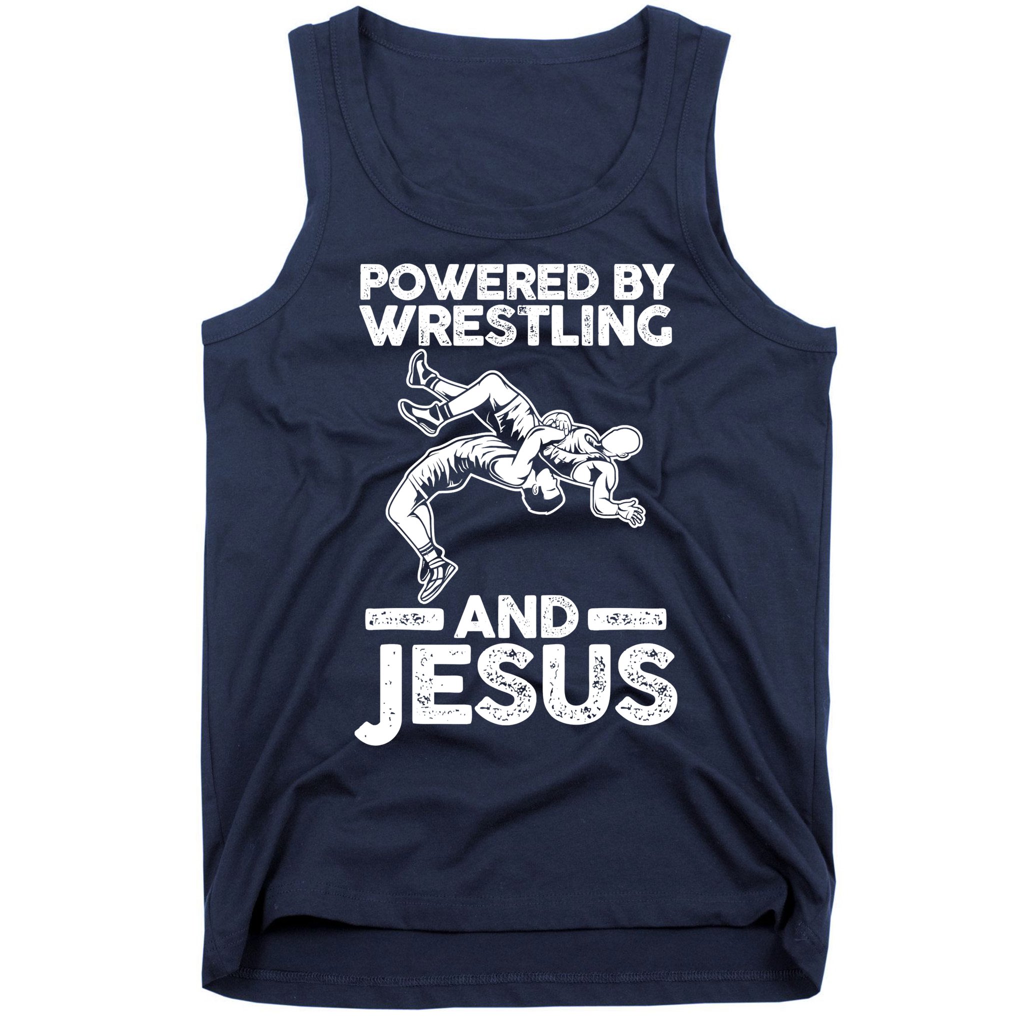 Powered By Wrestling And Jesus Tank Top