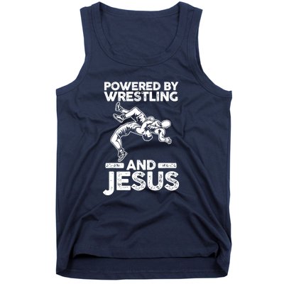 Powered By Wrestling And Jesus Tank Top