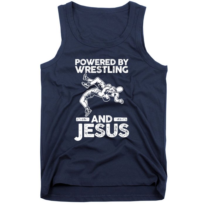 Powered By Wrestling And Jesus Tank Top