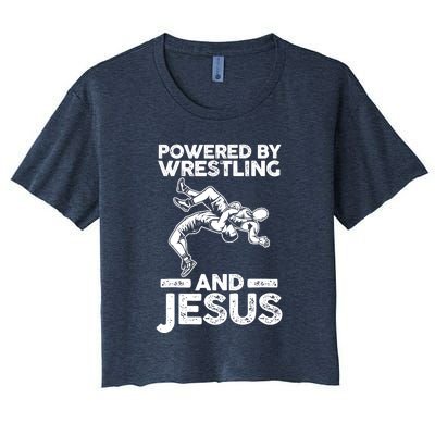 Powered By Wrestling And Jesus Women's Crop Top Tee