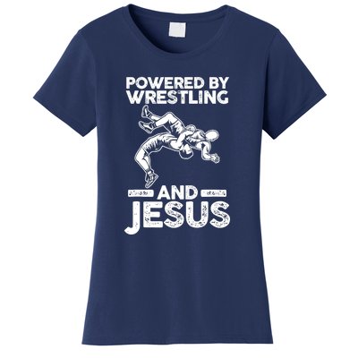 Powered By Wrestling And Jesus Women's T-Shirt