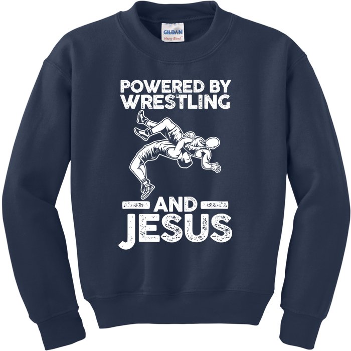 Powered By Wrestling And Jesus Kids Sweatshirt