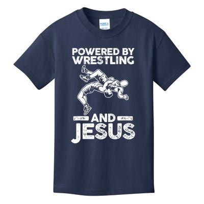 Powered By Wrestling And Jesus Kids T-Shirt