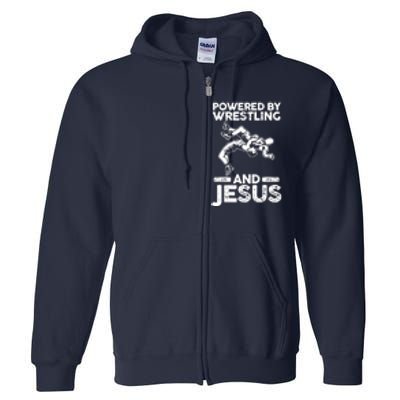 Powered By Wrestling And Jesus Full Zip Hoodie