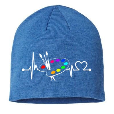 Paint Brush With Palette Heartbeat Funny Artist/painter/art Cool Gift Sustainable Beanie