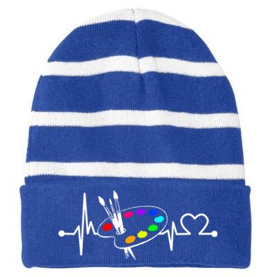 Paint Brush With Palette Heartbeat Funny Artist/painter/art Cool Gift Striped Beanie with Solid Band