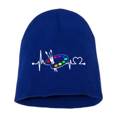 Paint Brush With Palette Heartbeat Funny Artist/painter/art Cool Gift Short Acrylic Beanie