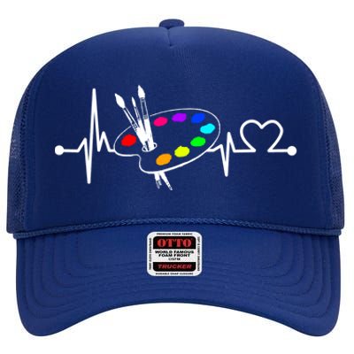 Paint Brush With Palette Heartbeat Funny Artist/painter/art Cool Gift High Crown Mesh Back Trucker Hat