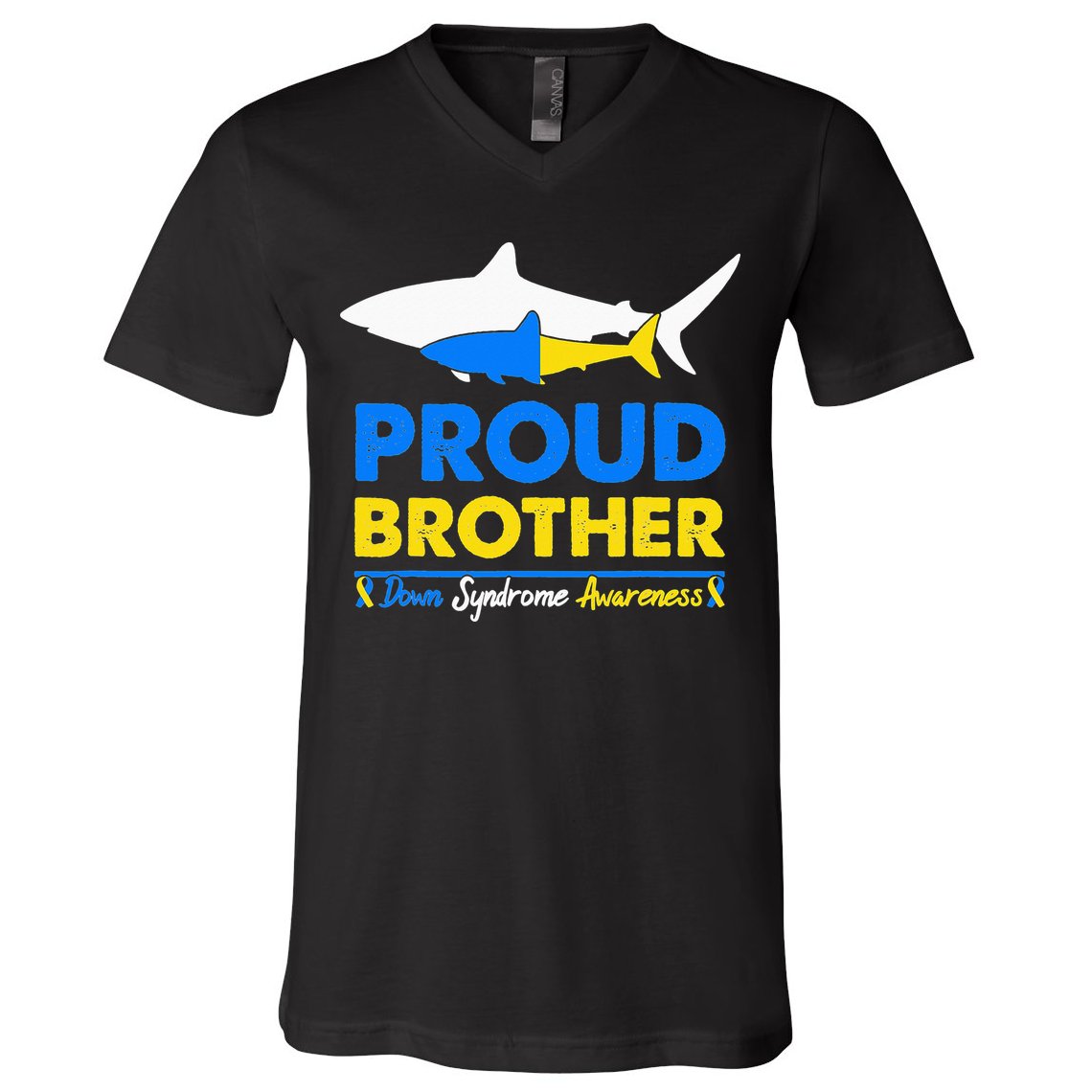 Proud Brother World Down Syndrome Awareness Day Shark T21 V-Neck T-Shirt