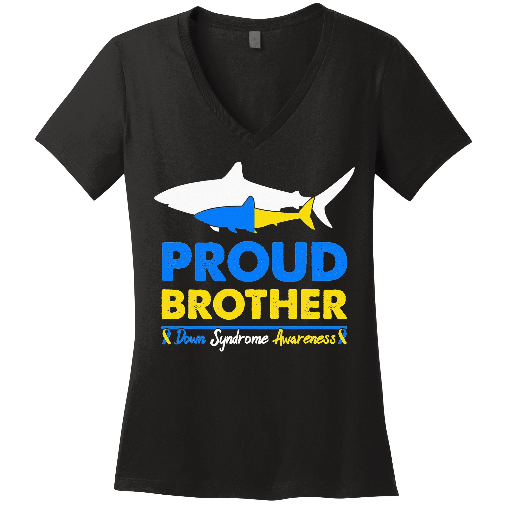 Proud Brother World Down Syndrome Awareness Day Shark T21 Women's V-Neck T-Shirt