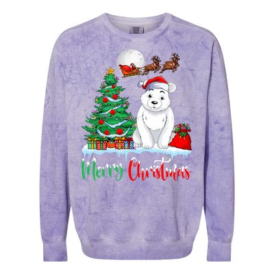 Polar Bear Wearing Santa Hat Xmas Merry Christmas Polar Bear Colorblast Crewneck Sweatshirt