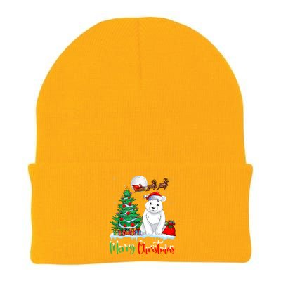 Polar Bear Wearing Santa Hat Xmas Merry Christmas Polar Bear Knit Cap Winter Beanie