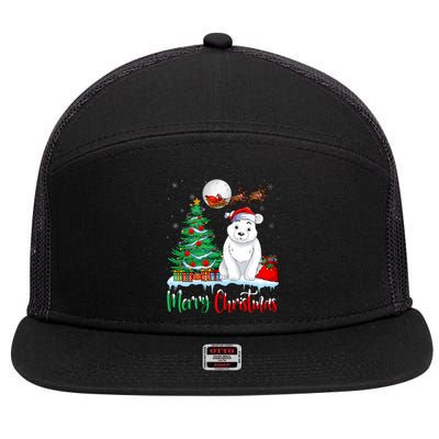 Polar Bear Wearing Santa Hat Xmas Merry Christmas Polar Bear 7 Panel Mesh Trucker Snapback Hat