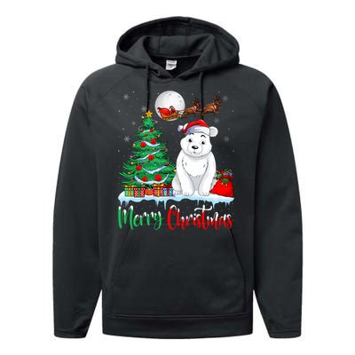 Polar Bear Wearing Santa Hat Xmas Merry Christmas Polar Bear Performance Fleece Hoodie