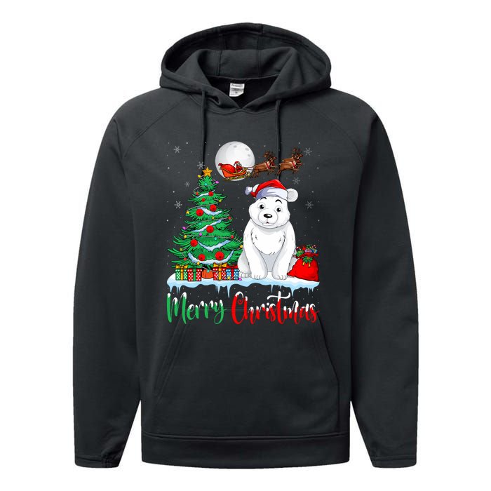 Polar Bear Wearing Santa Hat Xmas Merry Christmas Polar Bear Performance Fleece Hoodie