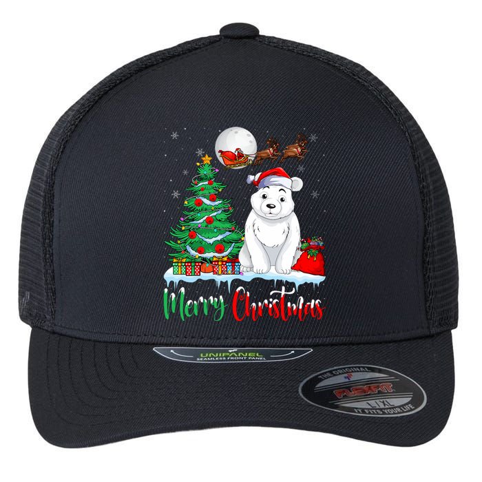 Polar Bear Wearing Santa Hat Xmas Merry Christmas Polar Bear Flexfit Unipanel Trucker Cap