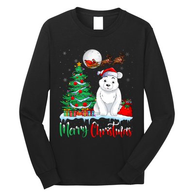 Polar Bear Wearing Santa Hat Xmas Merry Christmas Polar Bear Long Sleeve Shirt