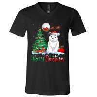 Polar Bear Wearing Santa Hat Xmas Merry Christmas Polar Bear V-Neck T-Shirt