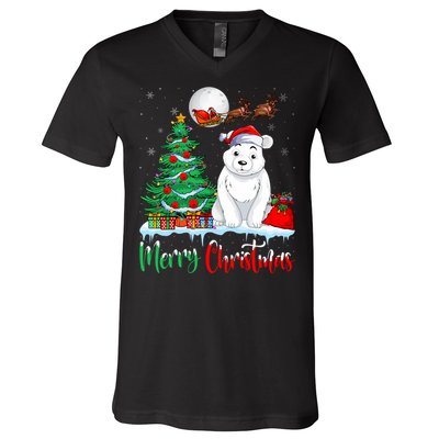 Polar Bear Wearing Santa Hat Xmas Merry Christmas Polar Bear V-Neck T-Shirt