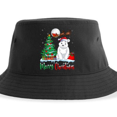 Polar Bear Wearing Santa Hat Xmas Merry Christmas Polar Bear Sustainable Bucket Hat