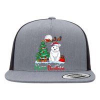 Polar Bear Wearing Santa Hat Xmas Merry Christmas Polar Bear Flat Bill Trucker Hat