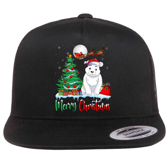 Polar Bear Wearing Santa Hat Xmas Merry Christmas Polar Bear Flat Bill Trucker Hat