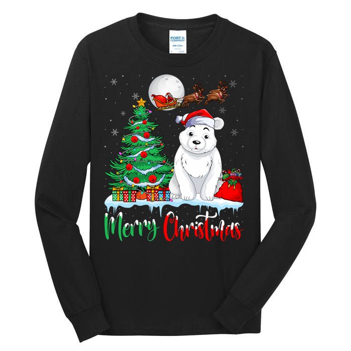 Polar Bear Wearing Santa Hat Xmas Merry Christmas Polar Bear Tall Long Sleeve T-Shirt