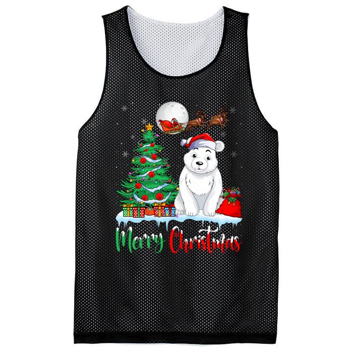 Polar Bear Wearing Santa Hat Xmas Merry Christmas Polar Bear Mesh Reversible Basketball Jersey Tank