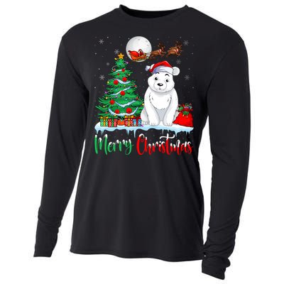 Polar Bear Wearing Santa Hat Xmas Merry Christmas Polar Bear Cooling Performance Long Sleeve Crew