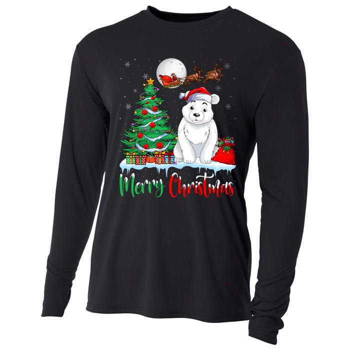 Polar Bear Wearing Santa Hat Xmas Merry Christmas Polar Bear Cooling Performance Long Sleeve Crew