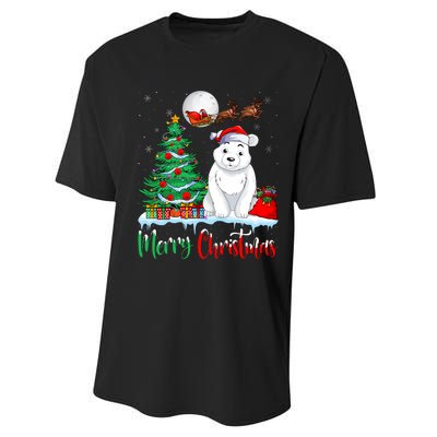 Polar Bear Wearing Santa Hat Xmas Merry Christmas Polar Bear Performance Sprint T-Shirt