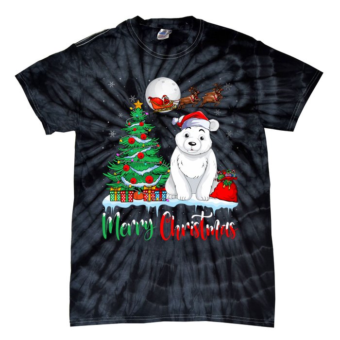 Polar Bear Wearing Santa Hat Xmas Merry Christmas Polar Bear Tie-Dye T-Shirt