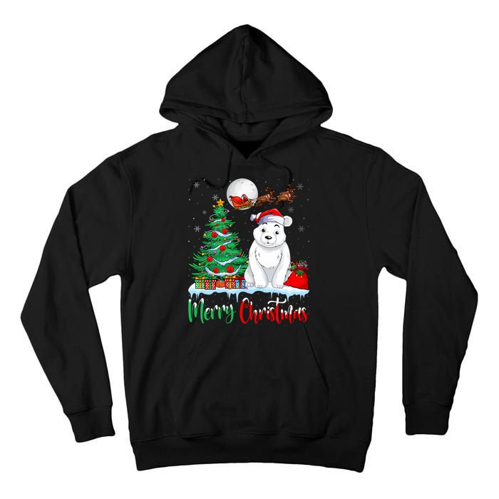 Polar Bear Wearing Santa Hat Xmas Merry Christmas Polar Bear Tall Hoodie