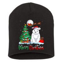 Polar Bear Wearing Santa Hat Xmas Merry Christmas Polar Bear Short Acrylic Beanie