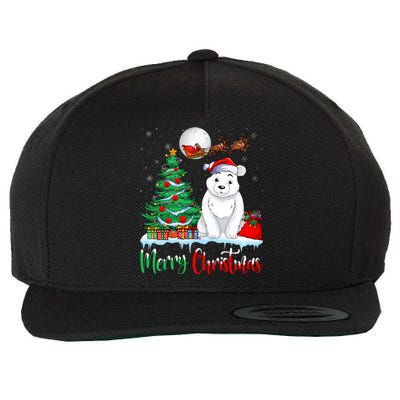 Polar Bear Wearing Santa Hat Xmas Merry Christmas Polar Bear Wool Snapback Cap