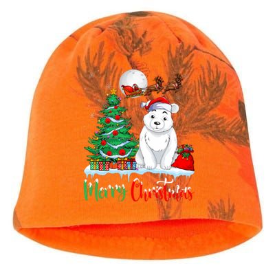 Polar Bear Wearing Santa Hat Xmas Merry Christmas Polar Bear Kati - Camo Knit Beanie